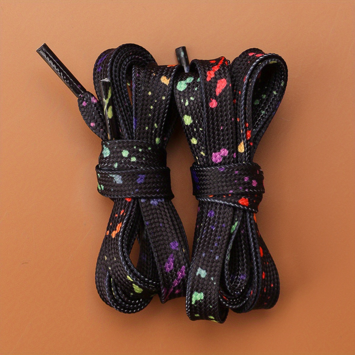 Colorful Splash Print Tie-dye White Shoelaces | Popular Artistic Flat Blot Laces