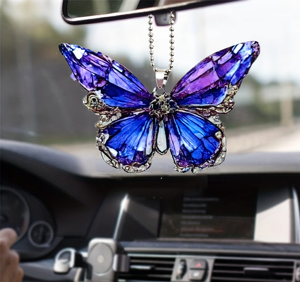 FKELYI Floral Blue Butterfly Car Accessories Set of 2 Aesthetic