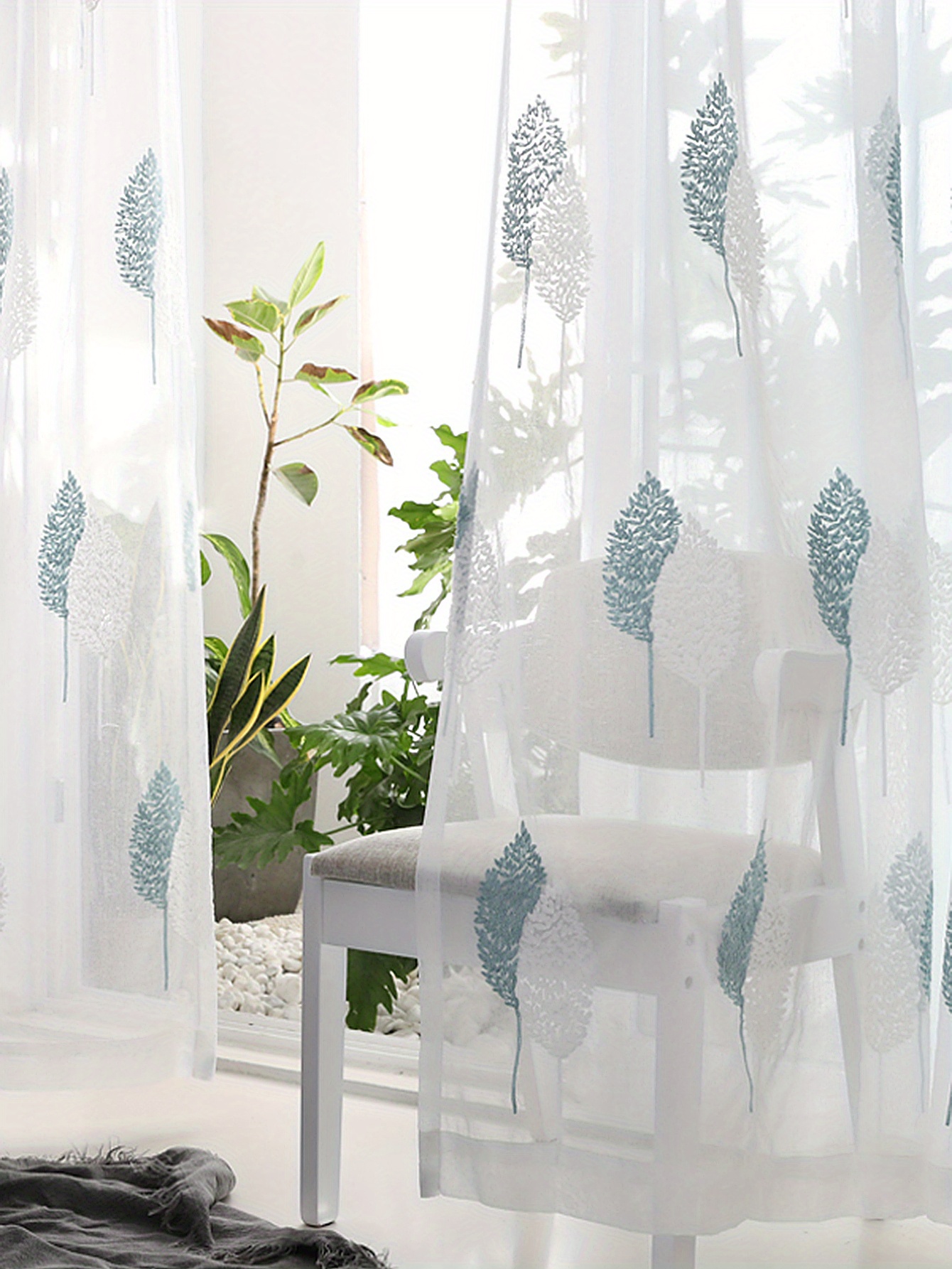 1pc simple embroidery tulle   style leaf embroidery sheer curtain translucent rod pocket curtain suitable for living room bedroom home decor details 7