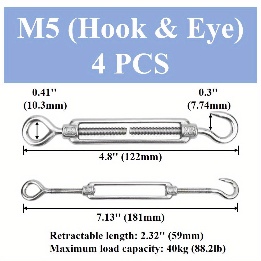 304 Stainless Steel Eye Hook O/c Turnbuckle M4 m12 Hook Eye - Temu