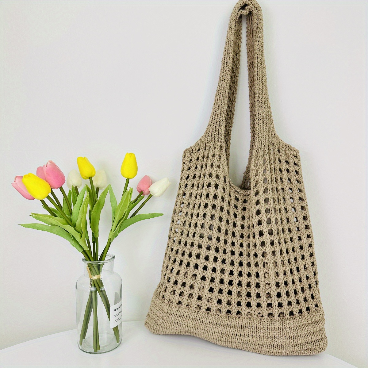 Polka Dot Knitting Tote Bag Stylish Crochet Bag For Women - Temu