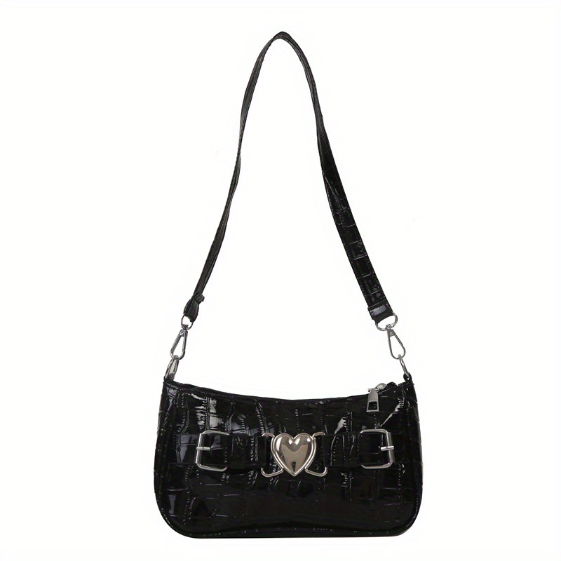 Pink & Black Heart Buckle Crossbody Bag