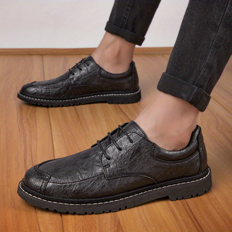 Mens Heeled Derby Shoes Lace Up Front Outdoor Dress Shoes For Men