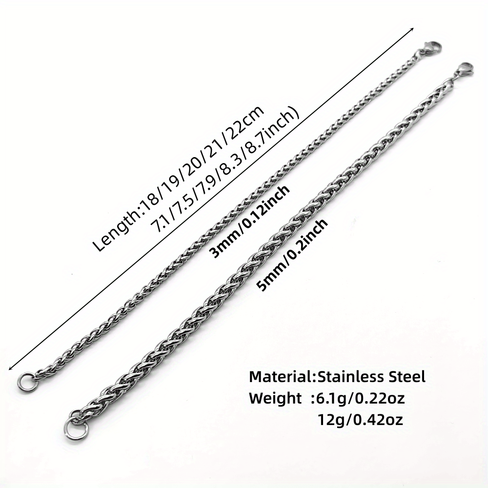 Jewelry-Mania 7mm Wheat Rope Chain Stainless Steel – Silver, 7-60 Inch (Bracelet/Necklace)
