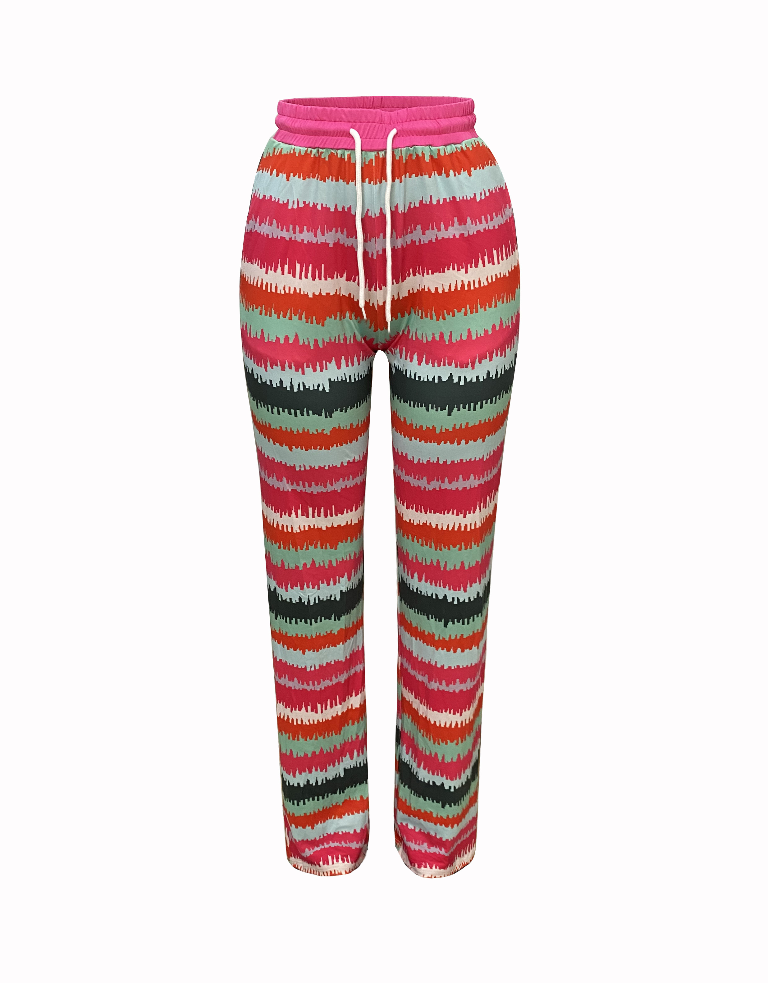 Colorful Irregular Stripe Print Straight Leg Pants, Casual Drawstring Pants  For Spring & Fall, Women's Clothing