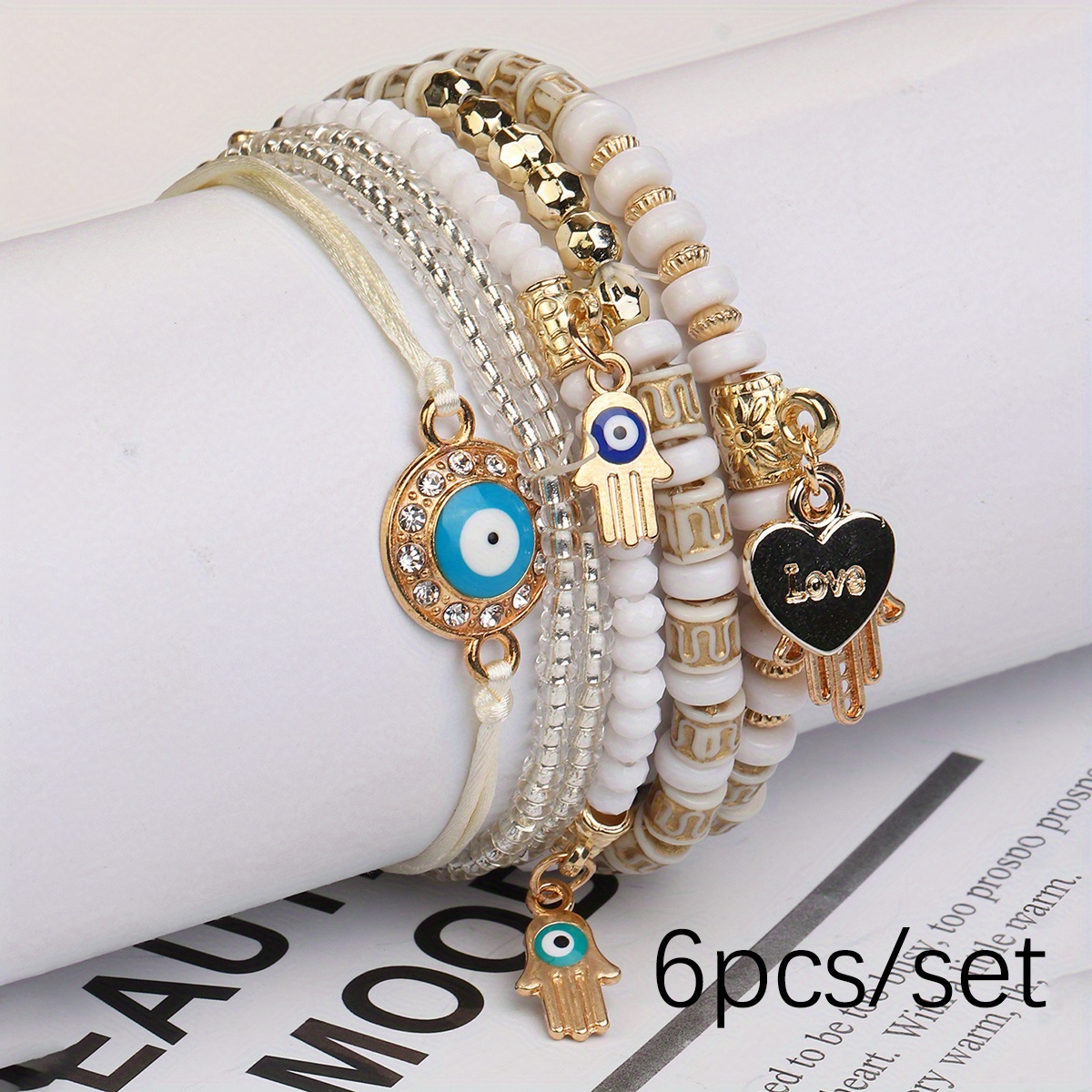 6 Pcs Multilayer Boho Beaded Bracelet Set for Men and Women