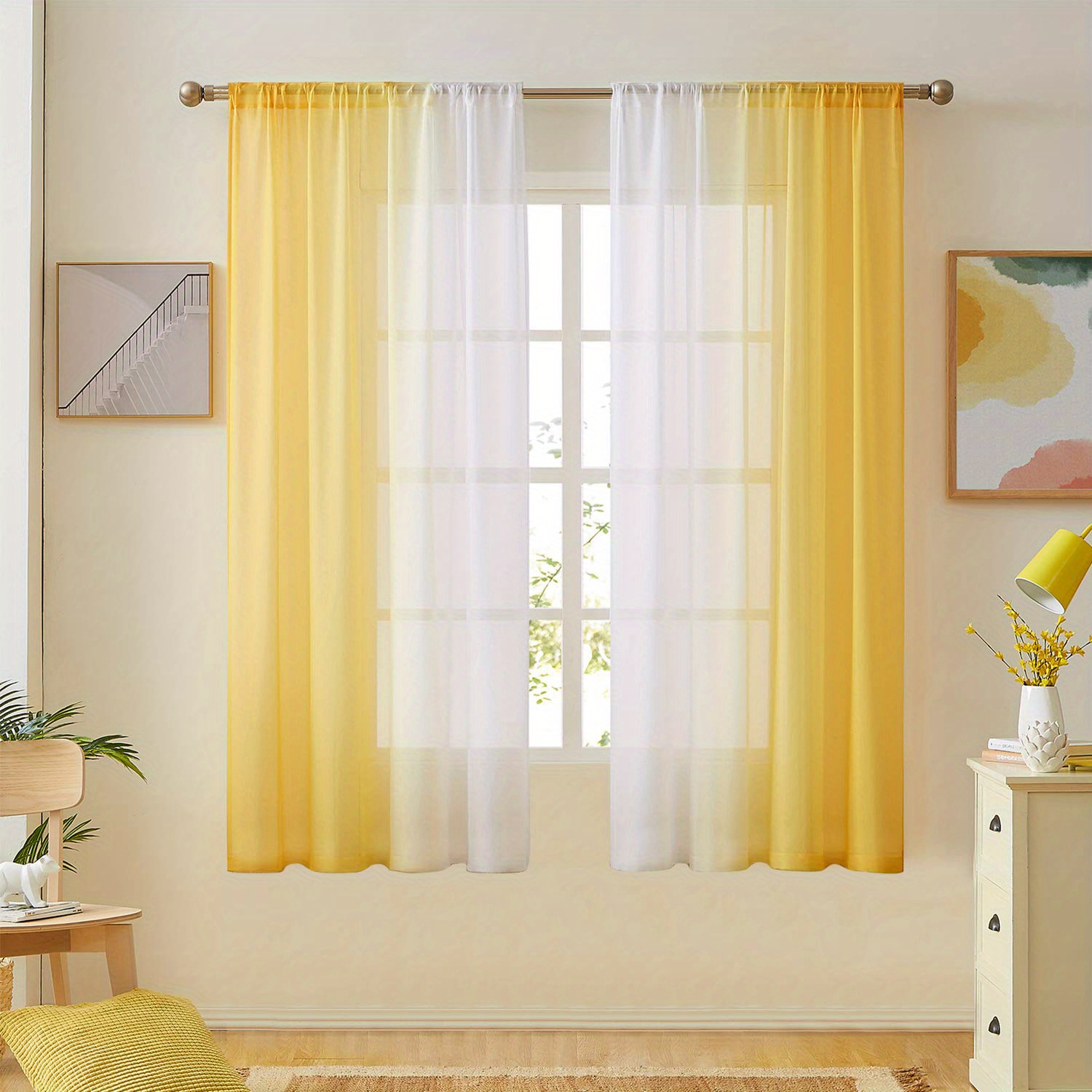 2pcs gradient style rod pocket curtains transparent curtains bedroom decoration   linen sheer curtain window treatment for bedroom office   room study home decor details 19