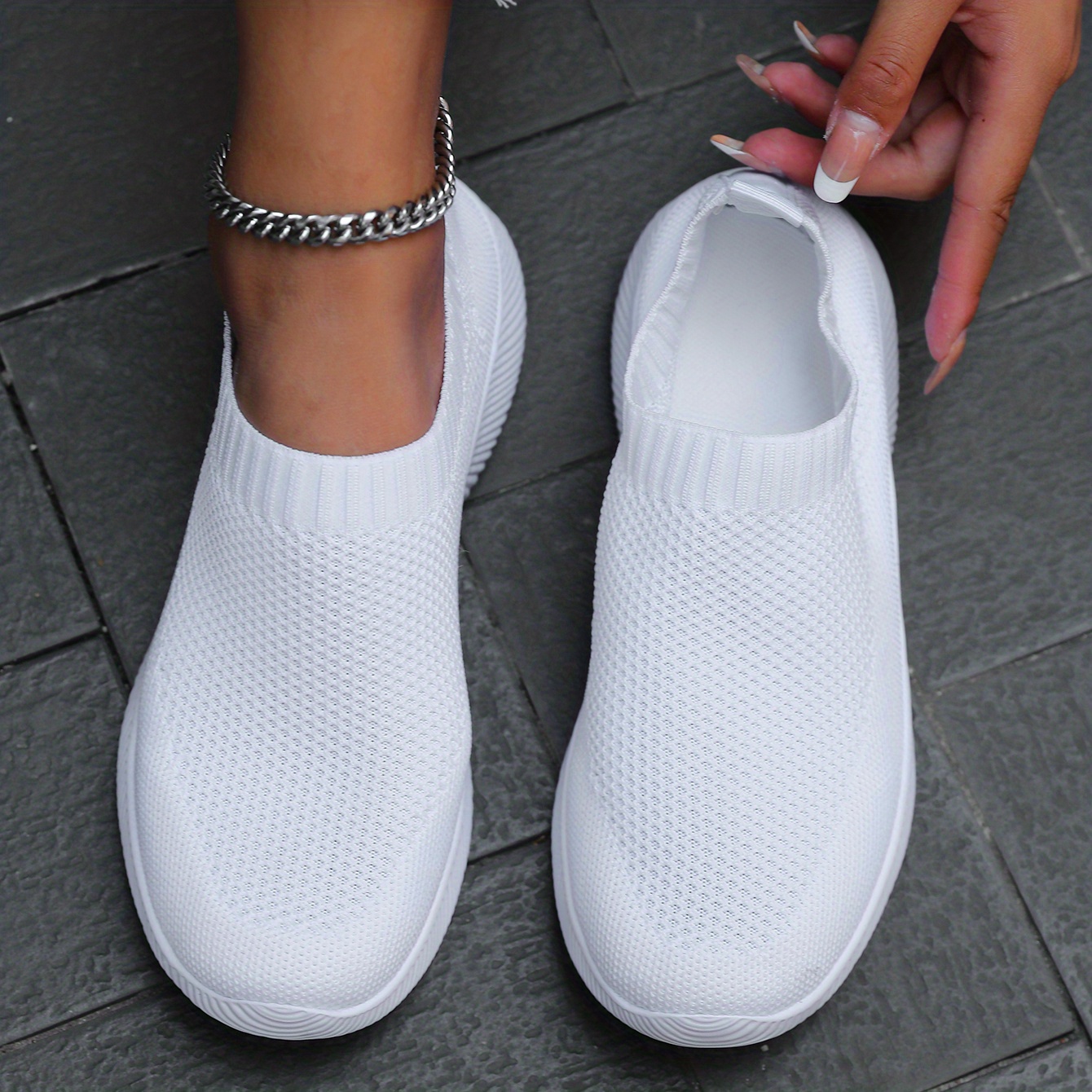 Image of Women' Color Flying Woven Sneakers, Casual & Breathable Slip On Outdoor Shoes, Lightweight Low Top Running Shoes Plus Size