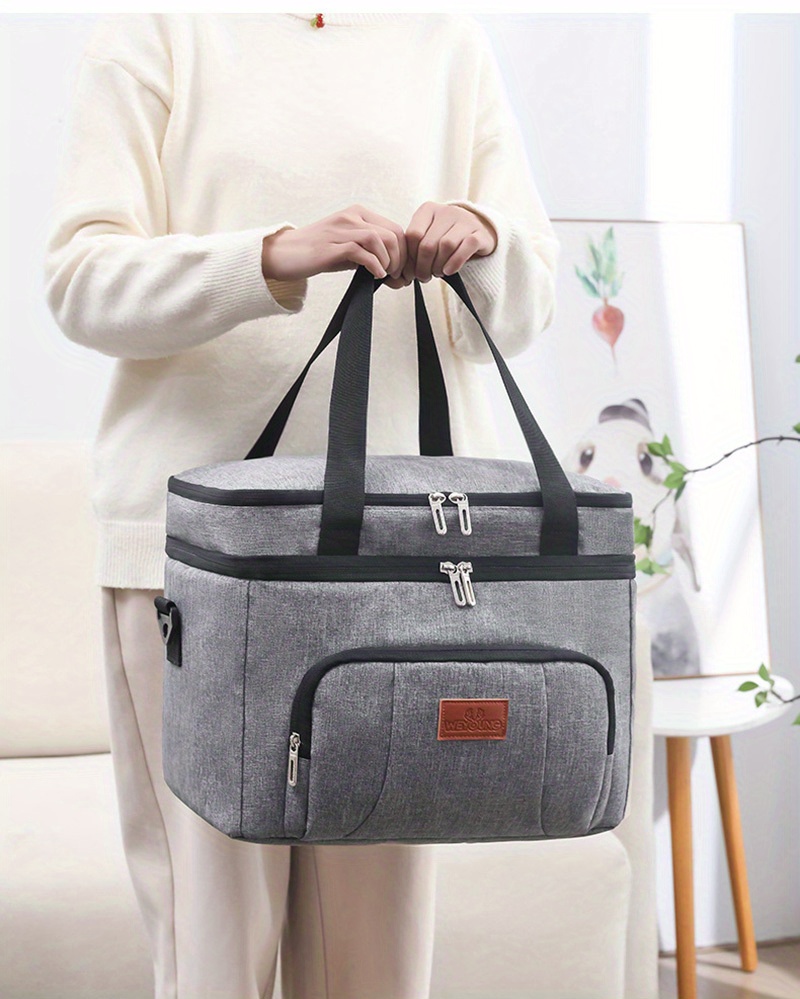 Portable Leather Insulated Lunch Bag Large Capacity Double Layer