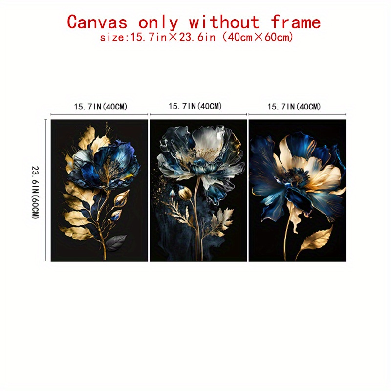 Canvas Painting Black Blue Flowers Abstract Oil Painting - Temu