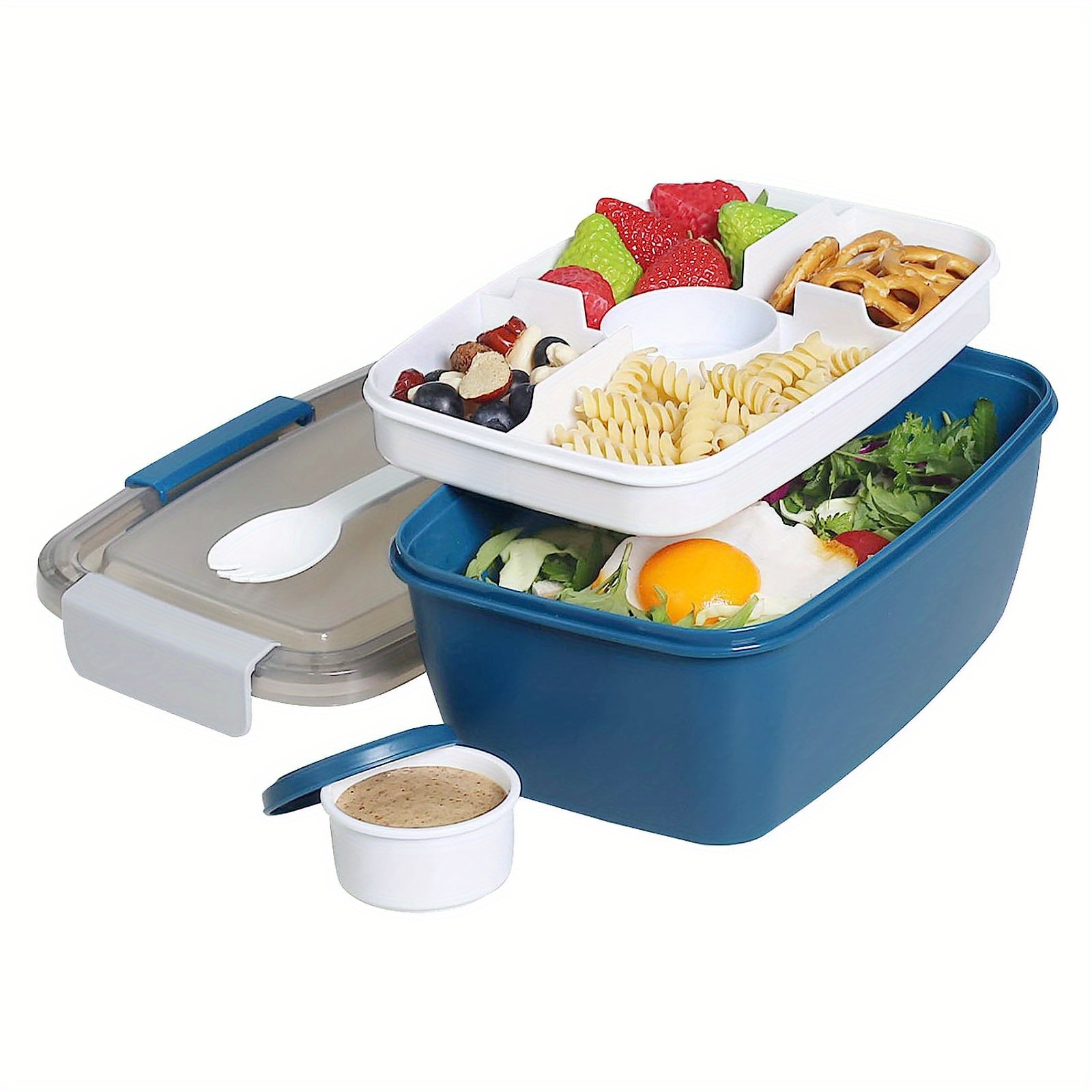 Large Salad Container Lunch Box 2000ml Salad Bowl Bento Box With 5