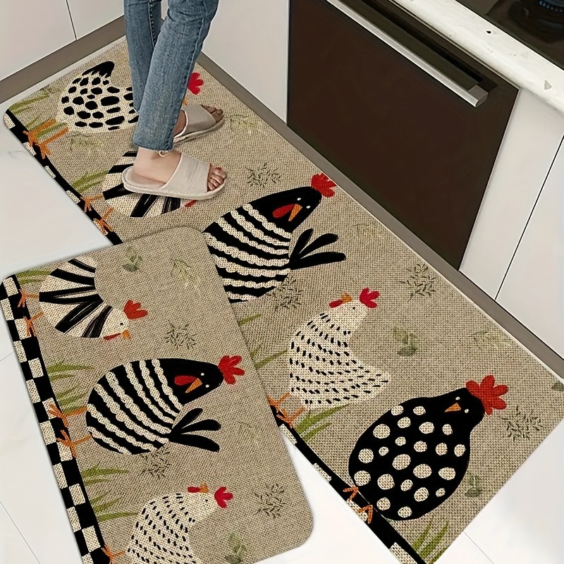 

1pc Cute Chickens Floor Mat, Modern Rooster Kitchen Rug, Rustic Non-slip Colorful Indoor Carpet, Runner Rug, For Farmhouse Home Bathroom Bedroom Living Room Decor
