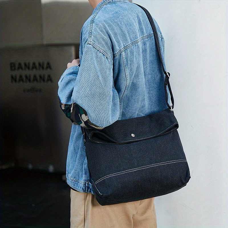 1pc Men's Two Tone Messenger Bag Large Capacity Casual Trendy Shoulder Bag  Canvas Shoulder Bag Satchel Bag