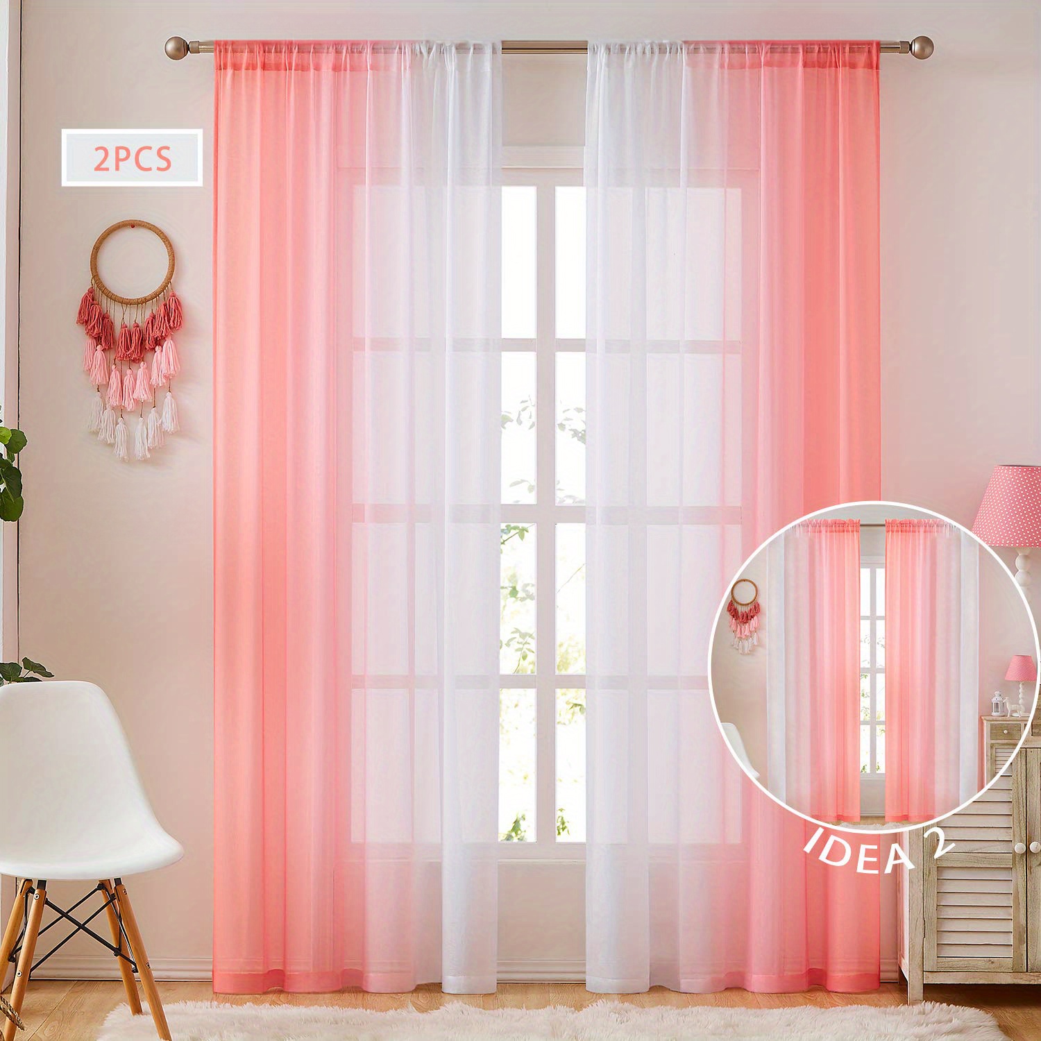 2pcs gradient style rod pocket curtains transparent curtains bedroom decoration   linen sheer curtain window treatment for bedroom office   room study home decor details 9