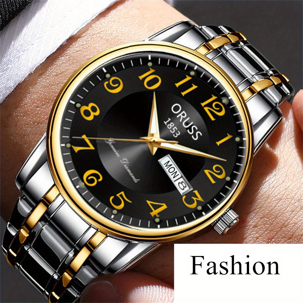 popular   elegant mens business watch precision digital scale dual calendar   alloy case band quartz movement details 7