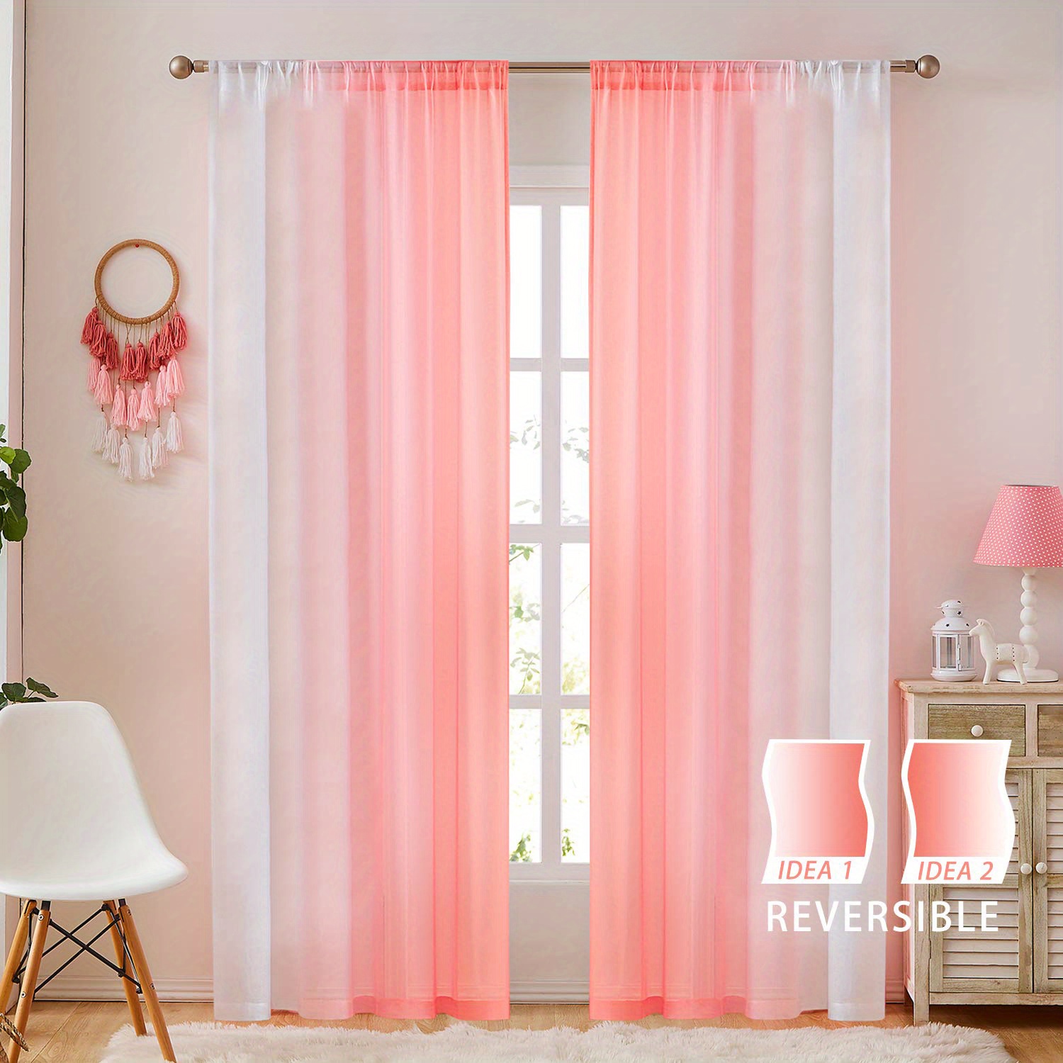 2pcs gradient style rod pocket curtains transparent curtains bedroom decoration   linen sheer curtain window treatment for bedroom office   room study home decor details 10