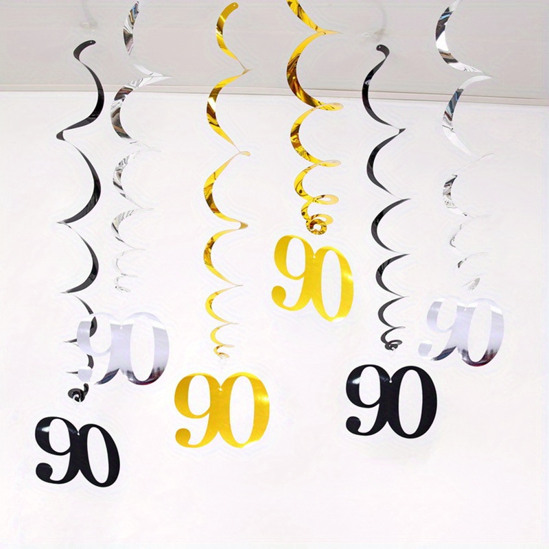 90th Birthday Hanging Swirl Decorations ninety Year Old Foil - Temu