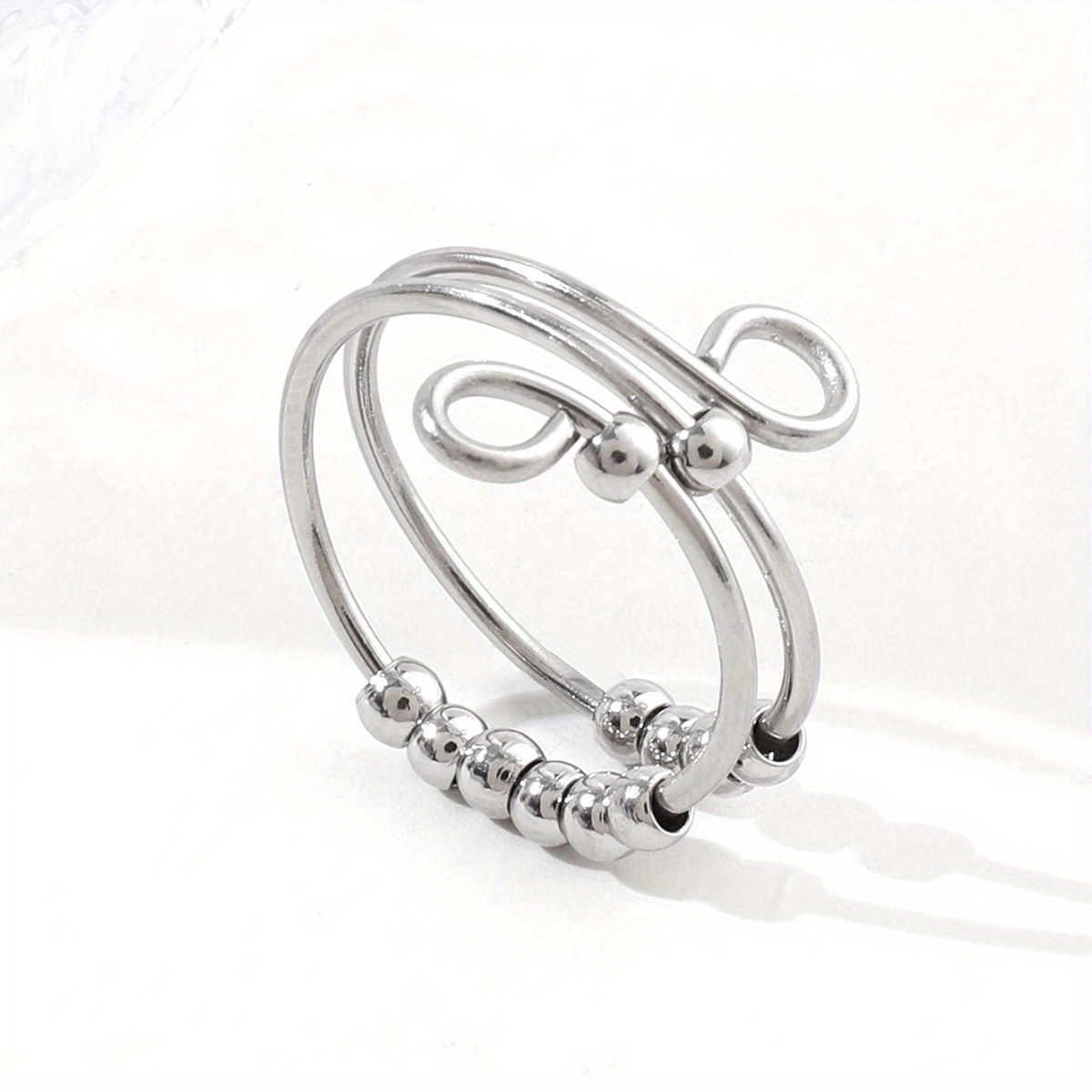 //colorful Stainless Steel Rotating Ring Opening Adjustable Size Creative Anxiety Bead Fidget Ring Gift For Women