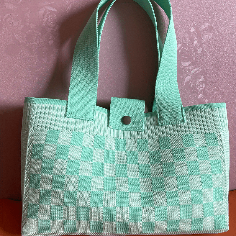 Large Capacity Checkerboard Pattern Knitted Bag, All-match Crochet Handbag,  Minimalist Shoulder Bag - Temu