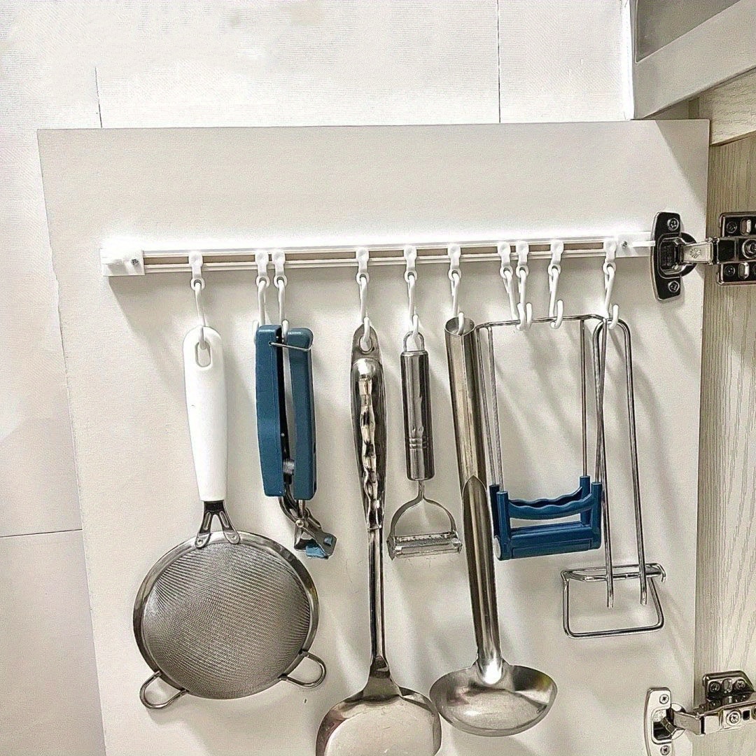  Space - Estantes de aluminio para utensilios de cocina, barra  para colgar ollas y sartenes Penjia, montaje en pared, para colgar  utensilios de cocina, 6 ganchos deslizantes : Hogar y Cocina
