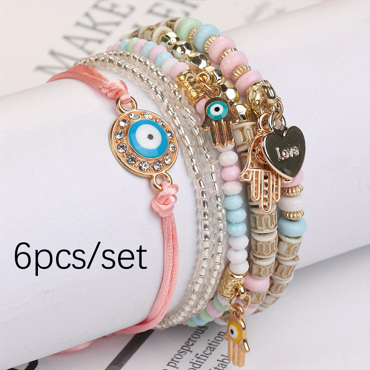 6 Pcs Multilayer Boho Beaded Bracelet Set for Men and Women