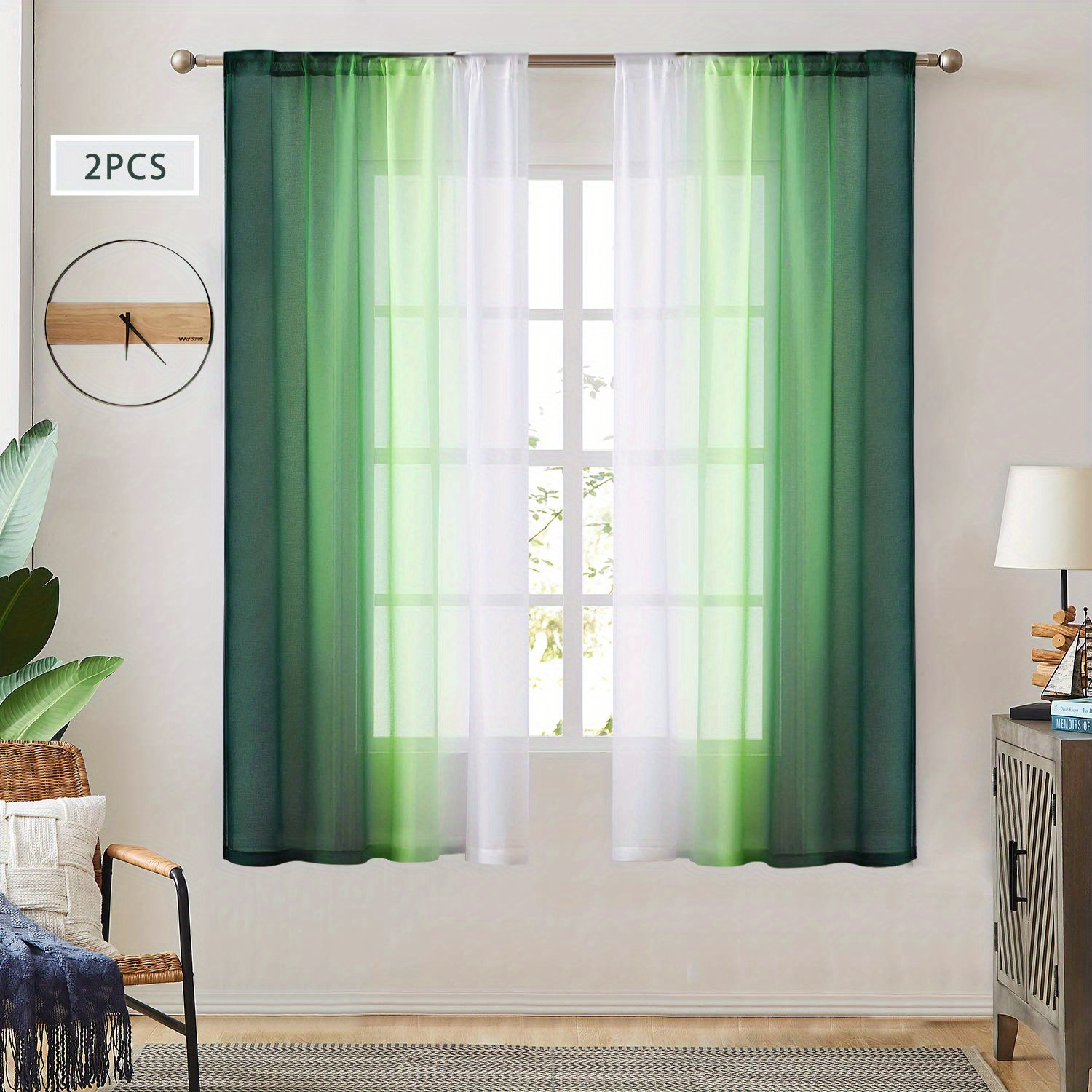 2pcs gradient style rod pocket curtains transparent curtains bedroom decoration   linen sheer curtain window treatment for bedroom office   room study home decor details 11