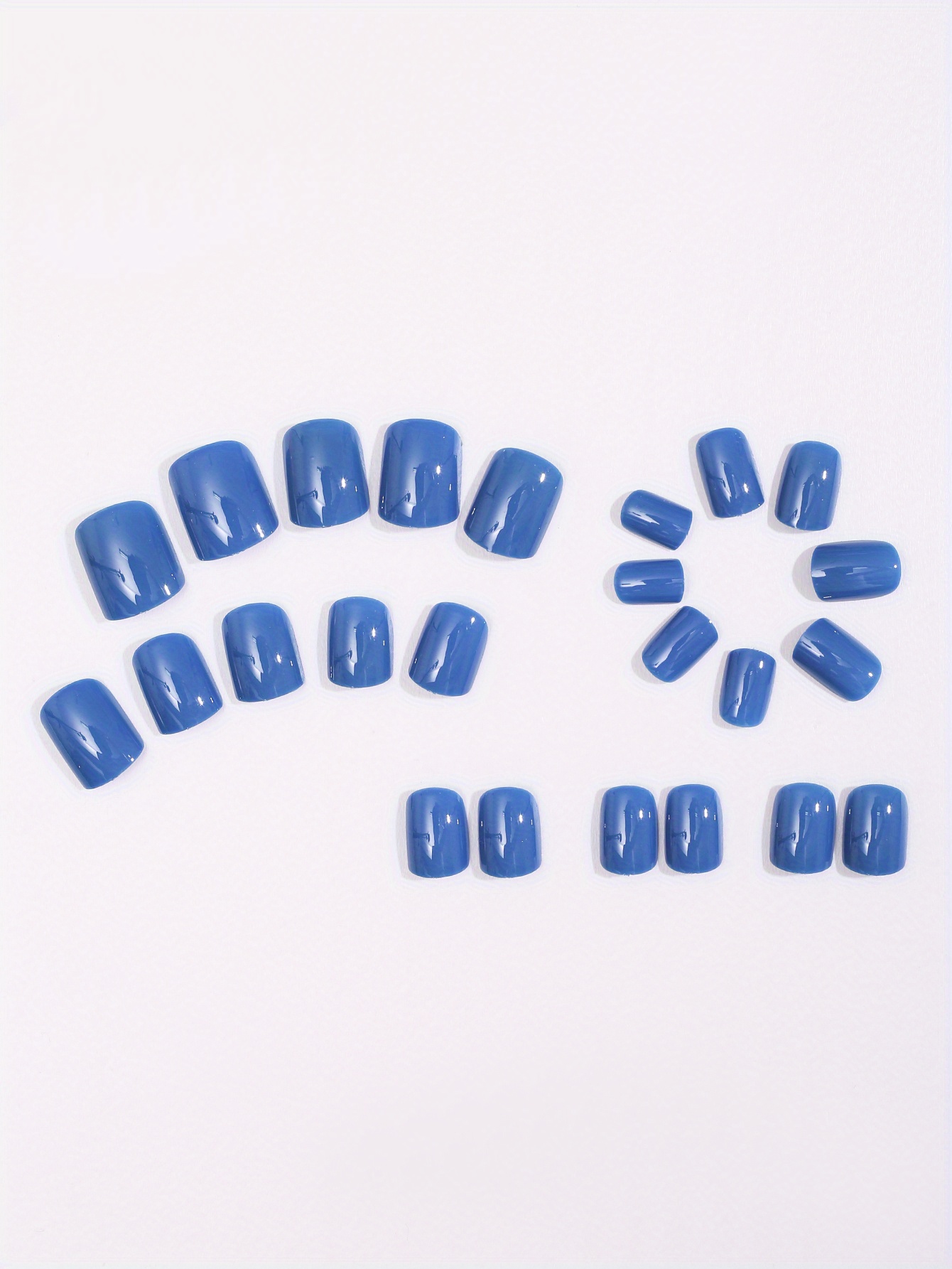 24pcs solid color fake nails dark blue press on nails glossy glue on nails full cover reusable short square false nails for women girls daily party wear with a nai file a glue sticker details 1