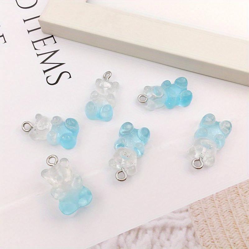 2pcs Colorful Gradient Color Cute Cartoon 3D Gummy Bear Design Resin Charms for DIY Crafting Jewelry, Jewels Accessory Making Supplies,Temu