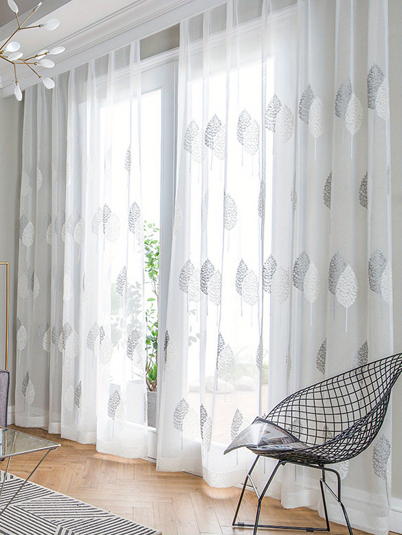 1pc simple embroidery tulle   style leaf embroidery sheer curtain translucent rod pocket curtain suitable for living room bedroom home decor details 3