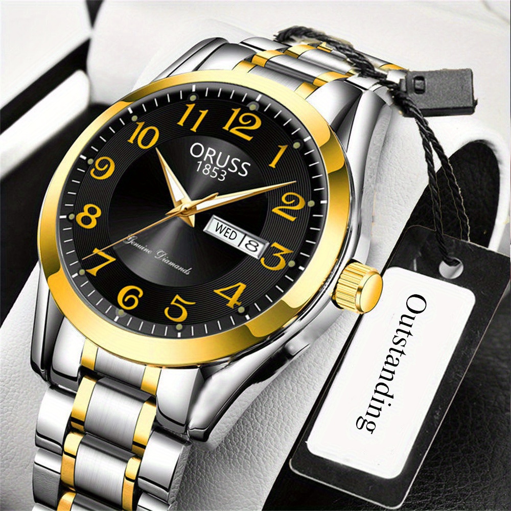 popular   elegant mens business watch precision digital scale dual calendar   alloy case band quartz movement details 8