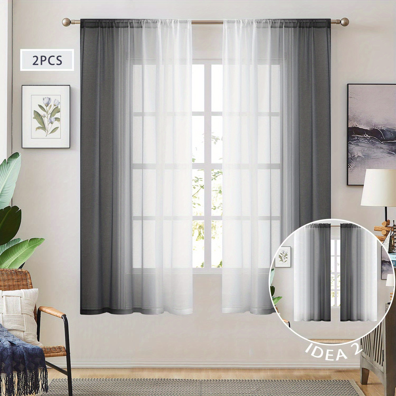 2pcs gradient style rod pocket curtains transparent curtains bedroom decoration   linen sheer curtain window treatment for bedroom office   room study home decor details 0