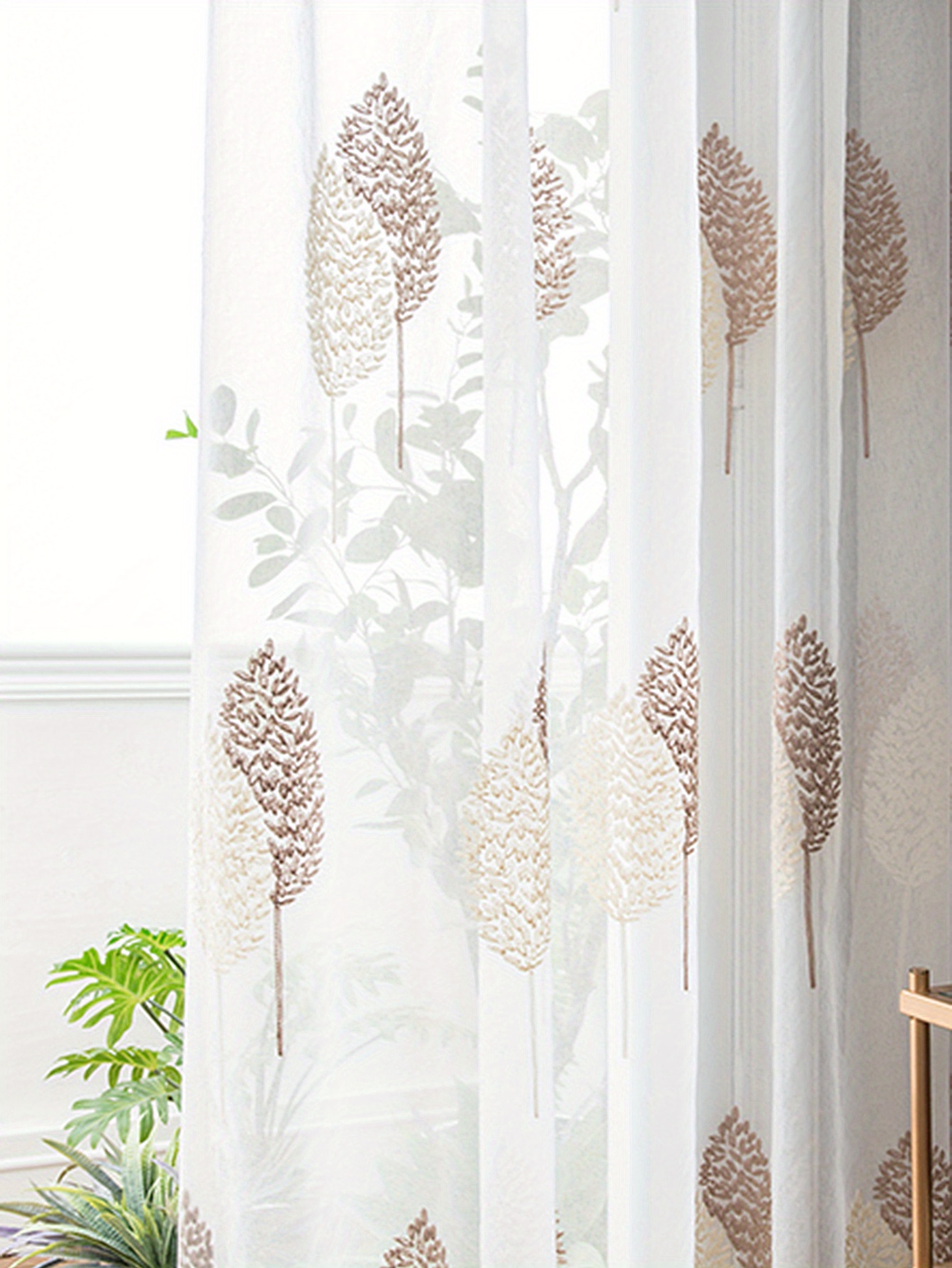 1pc simple embroidery tulle   style leaf embroidery sheer curtain translucent rod pocket curtain suitable for living room bedroom home decor details 11