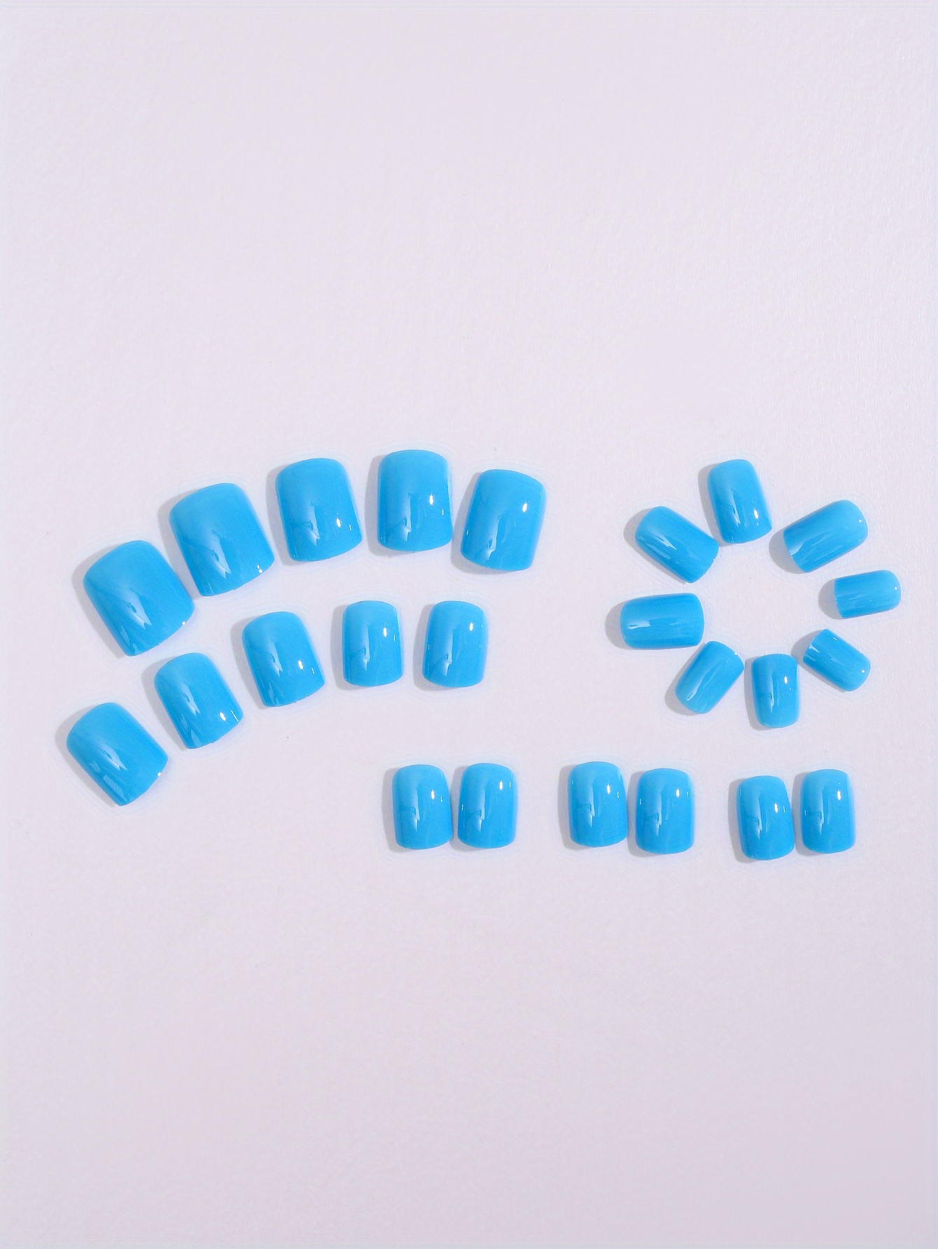 24pcs glossy short square fake nails sweet cool baby blue press on nails solid color false nails for women girls daily wear details 2