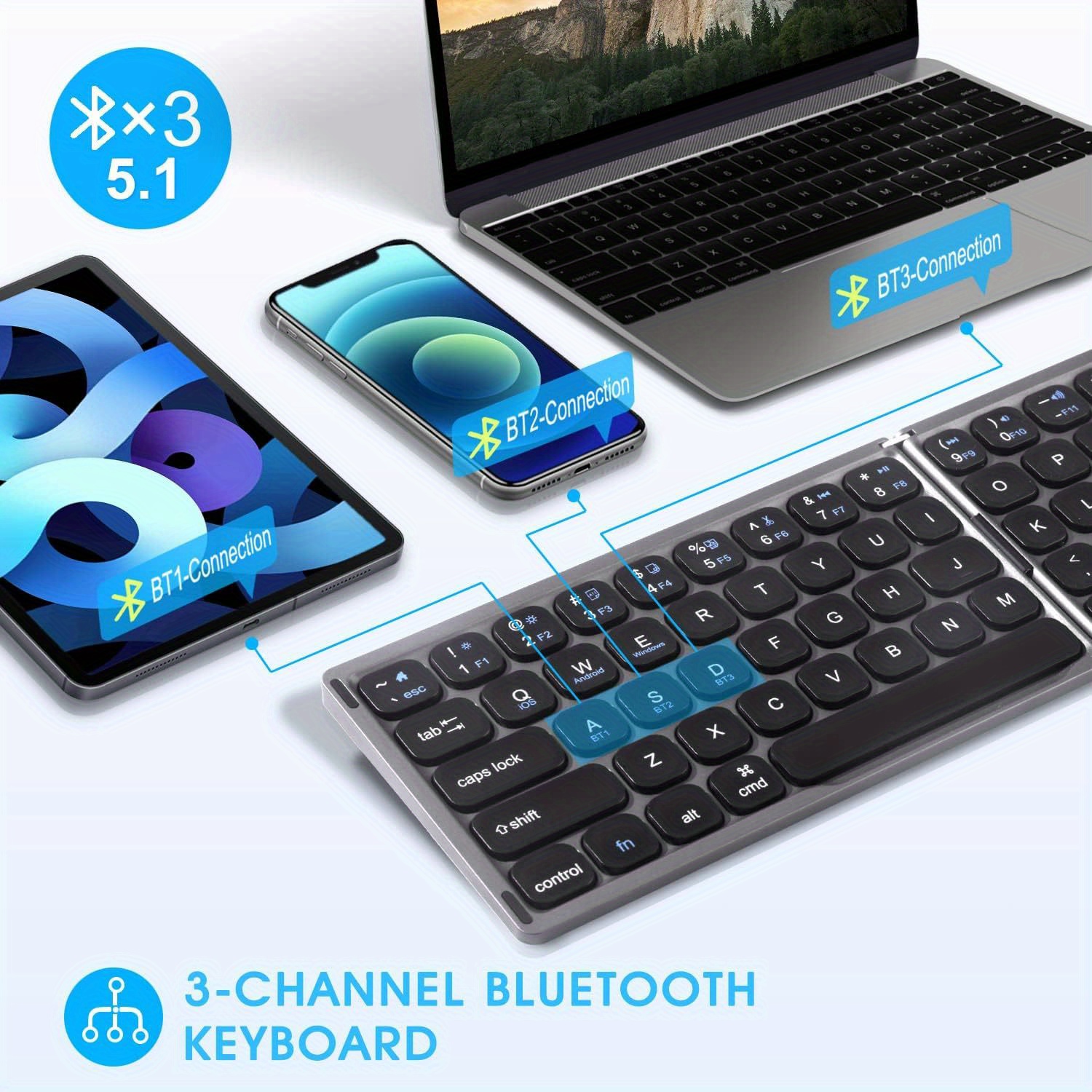 Foldable Wireless Keyboard With Numeric Keypad Full Size Portable Wireless Keyboard With Holder