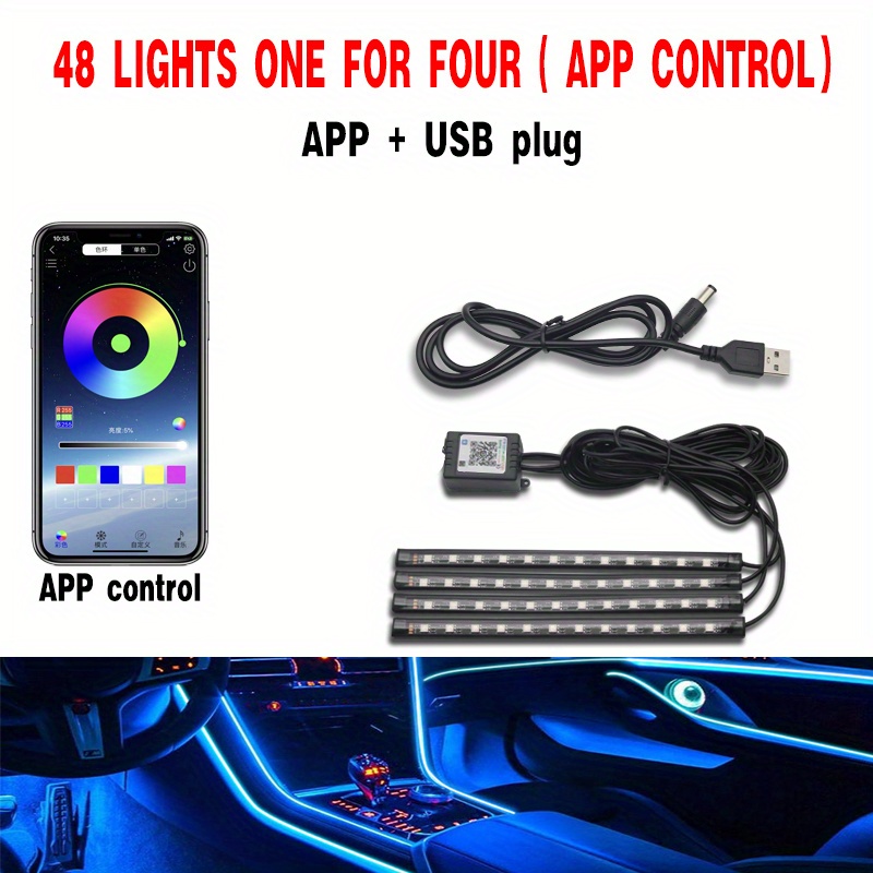 YiLaie - Luci interne a LED per auto, sincronizzazione Bluetooth con app  musicale, colori RGB, per auto con accendisigari, luci ambientali