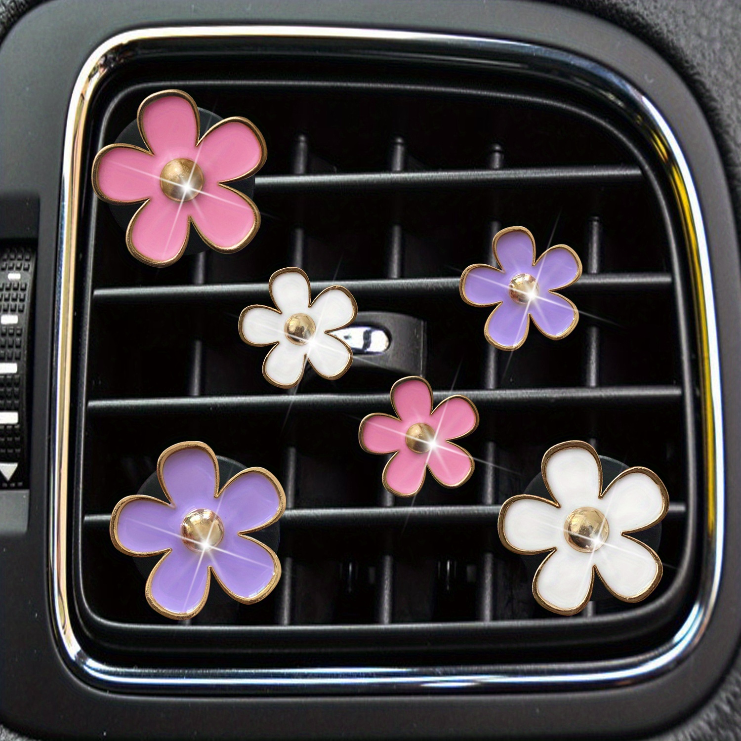 6 Pcs Car Air Outlet Fragrance Clip Perfume Fragrance Clip Cute Daisy Flower Metal Alloy Air Outlet Decoration Supplies