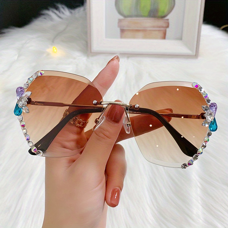 Rhinestone Gradient Sunglasses UV400 Shades for Summer Beach Party
