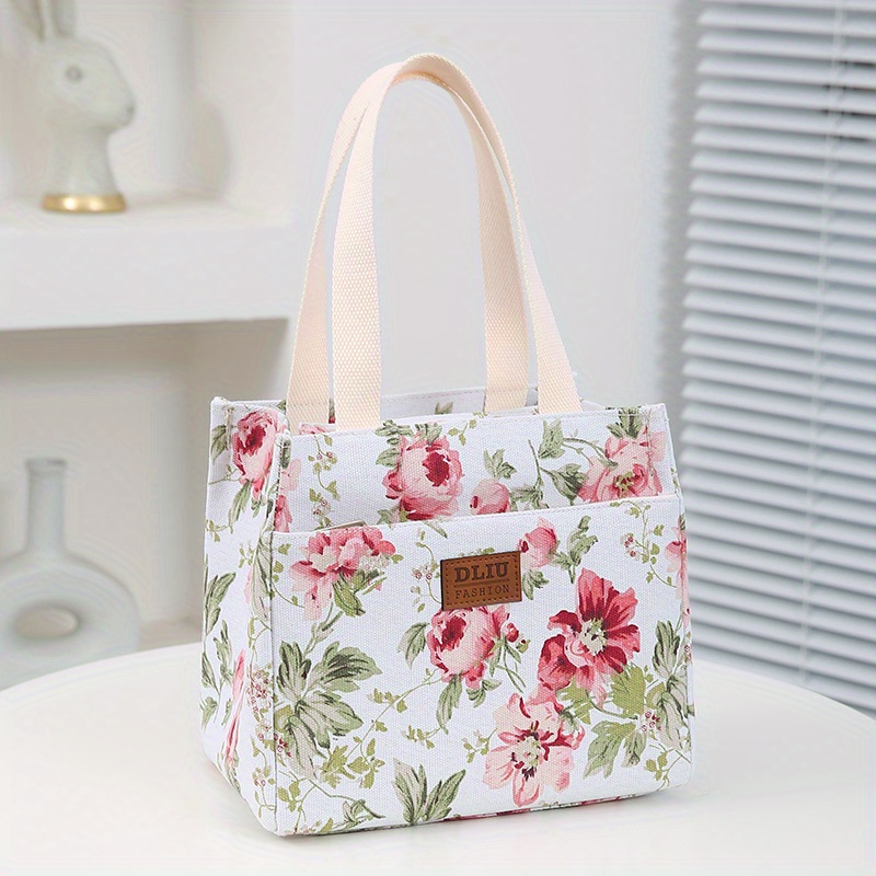 Aesthetic Floral Printed Lunch Bag, Insulated Large Capacity Bento Bag,  Thermal Cooler Handbag For Teenagers And Workers At School, Canteen, Back  School, For Camping Picnic And Beach, Home Kitchen Supplies - Temu
