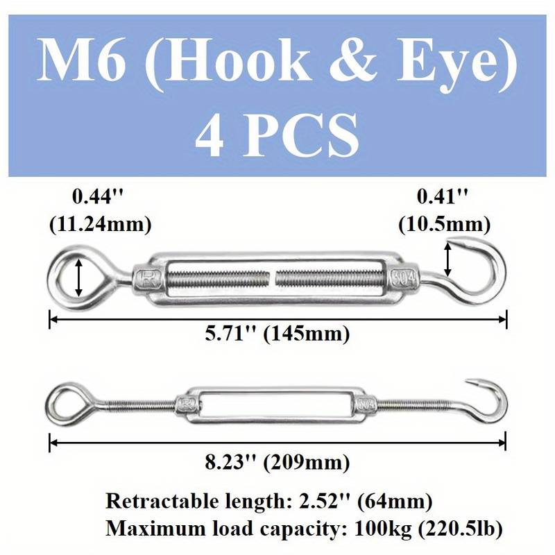 2-Pack Stainless Steel 316 Turnbuckles – 5/16" UNC, Eye & Eye, Marine Grade