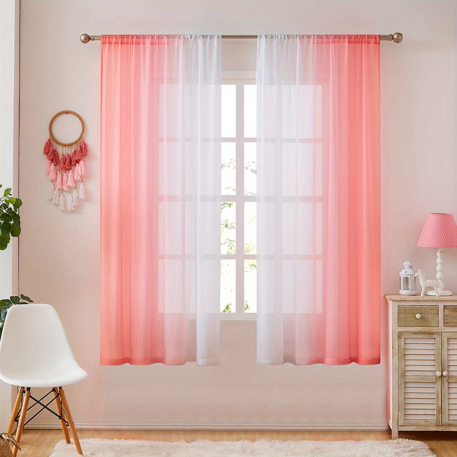 2pcs gradient style rod pocket curtains transparent curtains bedroom decoration   linen sheer curtain window treatment for bedroom office   room study home decor details 7