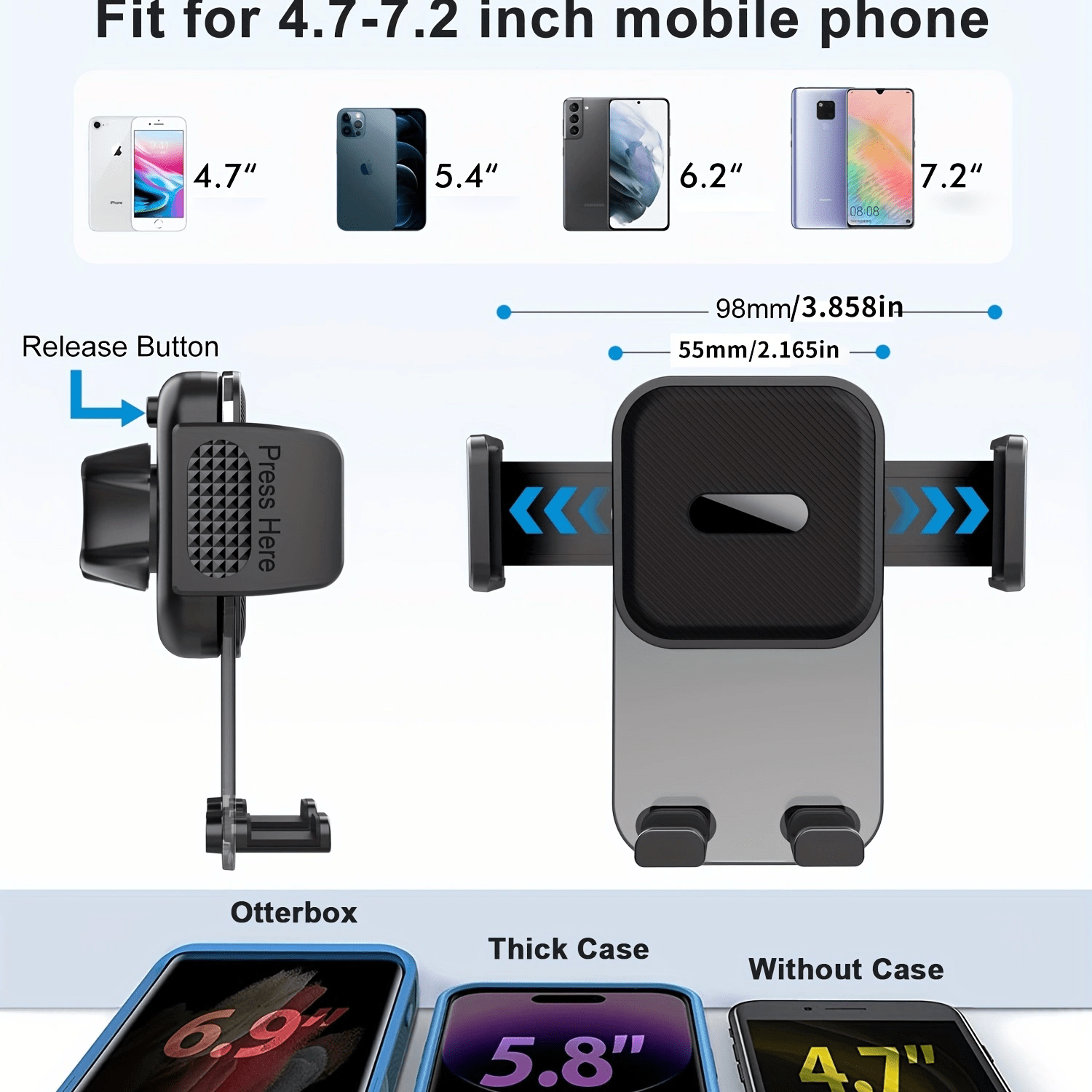 Universal Car Phone Holder for 4.7'' to 6.9'' Car Phone Mount