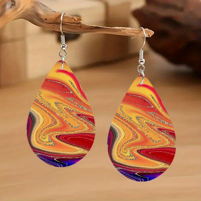 Girl's Camouflage Small Teardrop Earrings Wooden Pendant - Temu