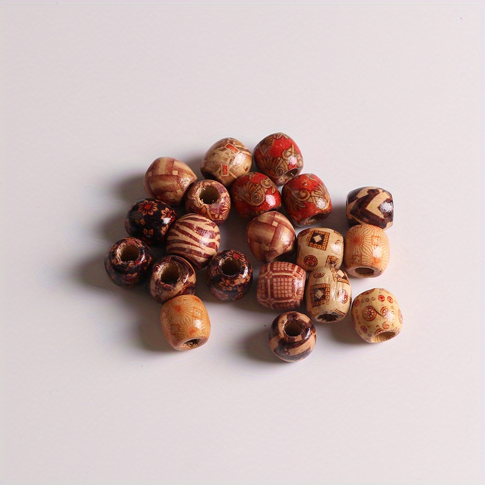 Printed Wooden Beads Mixed Pattern Macrame Beads Wooden - Temu