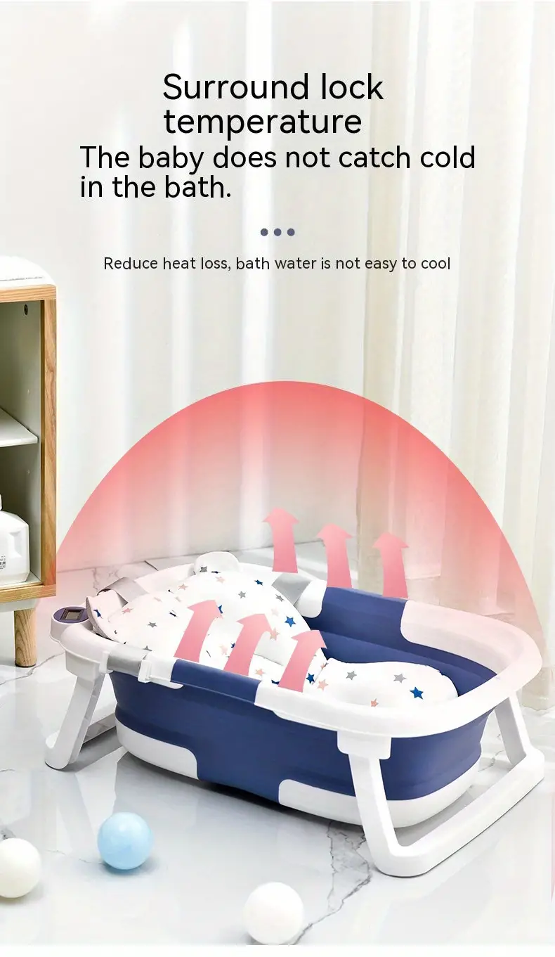 baby real time temperature silicone foldable bathtub non slip foot bath bucket folding bathtub bathroom basket tub details 2