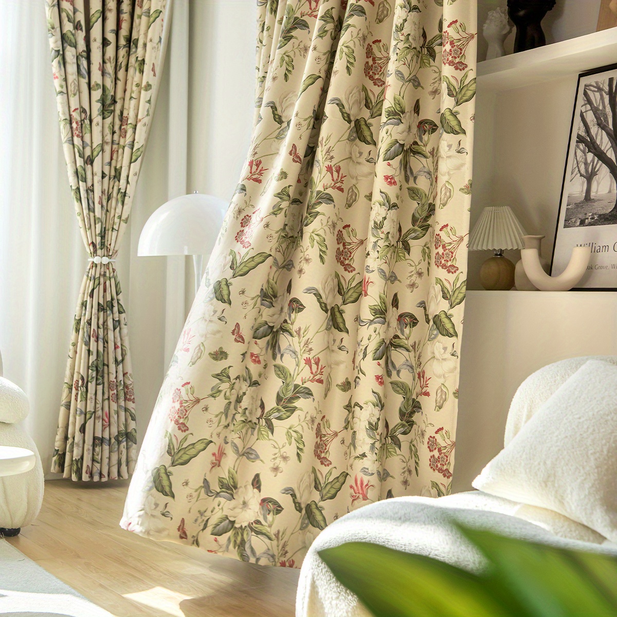 E-shop Französisches Landhaus-Blumen-Vorhang mit Verdunkelung - Hochpräzise Vollabdeckung, Maschinenwaschbarer Polyester, Stangen--Design für