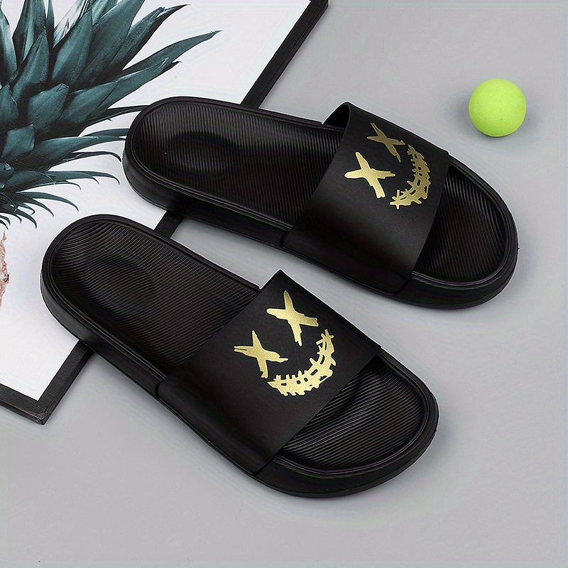 Men's Smile Print Slides Non Slip Slippers
