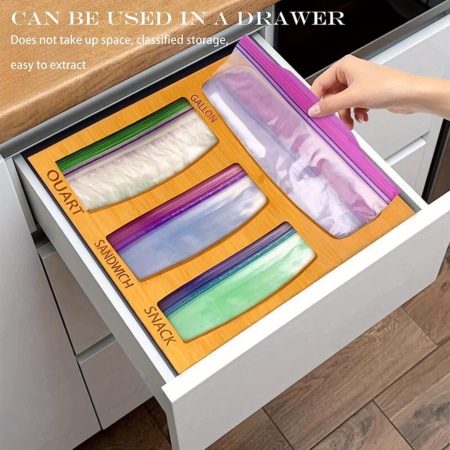 Ziplock Bag Organizer, Pantry Storage Bag Organizer For Kitchen Drawer,  Natural Bamboo Organizer Compatible, Solimo, Glad, Hefty For Gallon, Quart,  Sandwich, And Snack Variety Size Bag, Kitchen Accessories - Temu