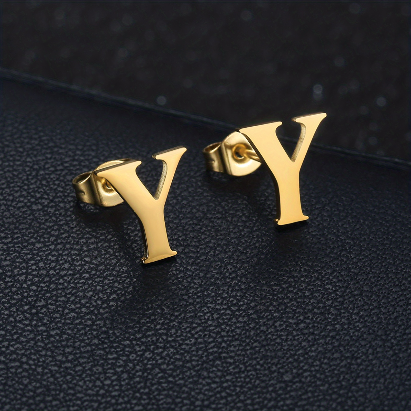 Men's Punk Golden Stud Earrings With Initial Letter Pattern