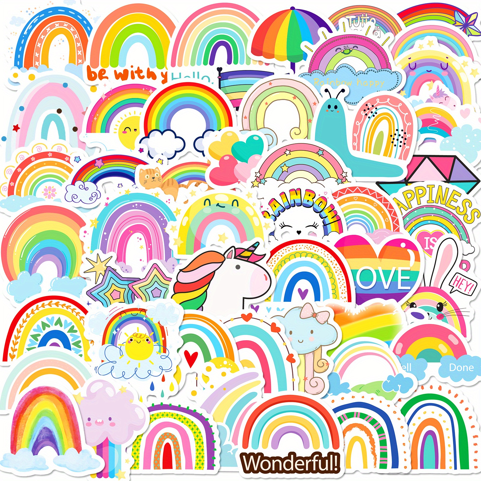 Colorful Heart Rainbow Stickers Cartoon Boho Rainbow Cloud - Temu