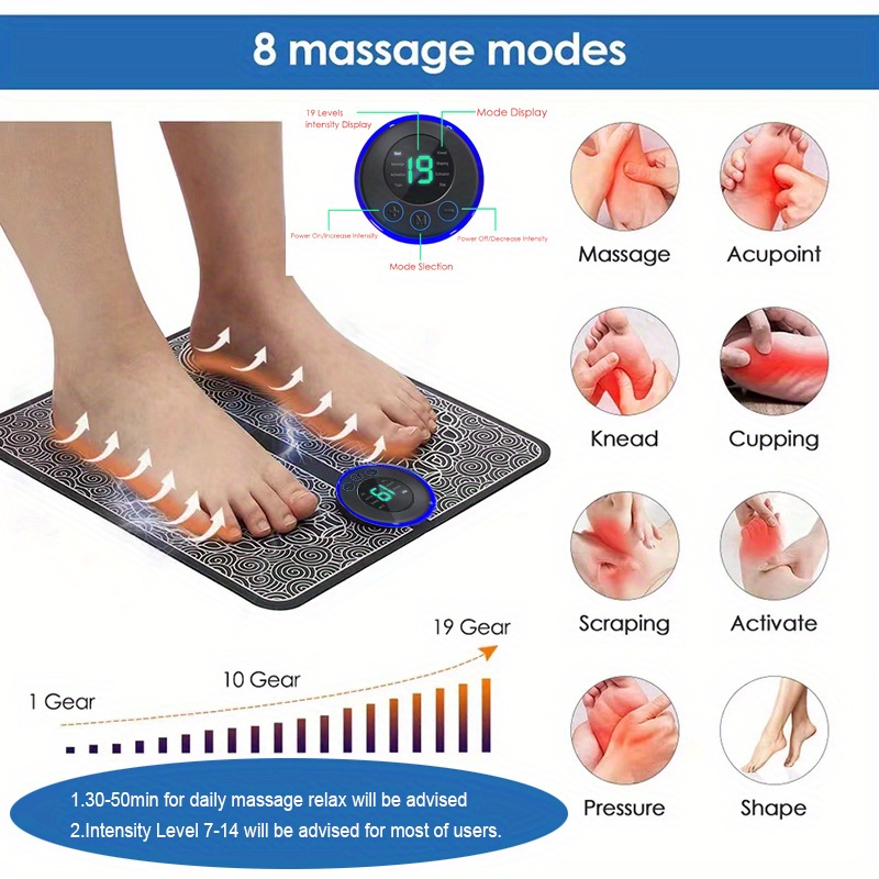 1pc EMS Pulse Foot Massage Pad, Foot Bioelectric Acupoint Massager Mat, USB  Rechargeable Portable Durable Foot Massager For Circulation Office Home Us